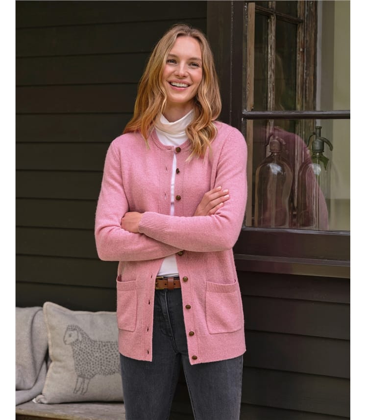 Lambswool Ladies Crew Neck Cardigan