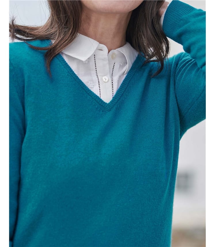 Pullover mit V-Ausschnitt aus Merinowolle und Kaschmir für Damen