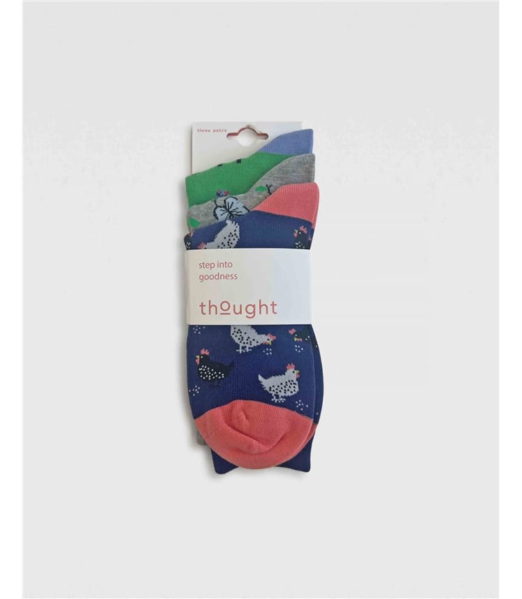 Lot de 3 chaussettes en coton bio Clea Animal pour femmes