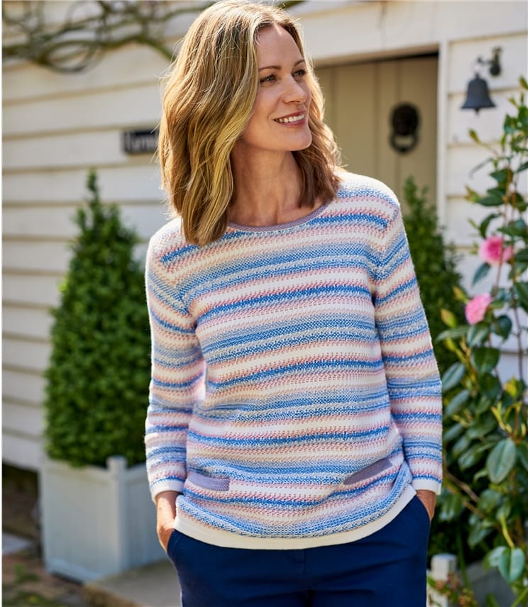 Cream/Multi | Womens Cotton Fancy Stitch Jumper | WoolOvers UK