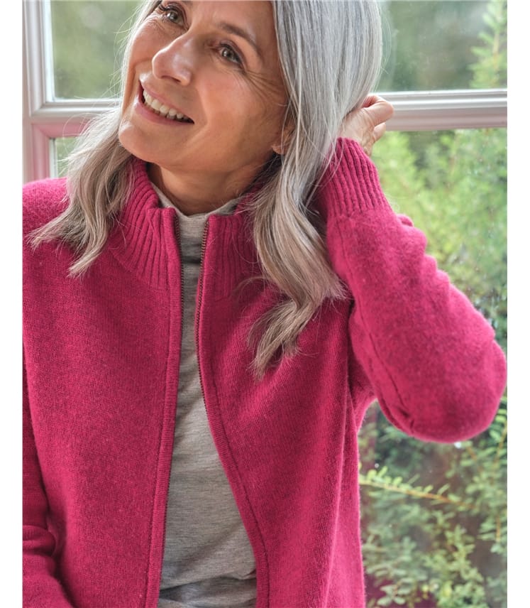 Cardigan ajusté à fermeture éclair - Femme - Laine d’agneau certifiée 100% RWS