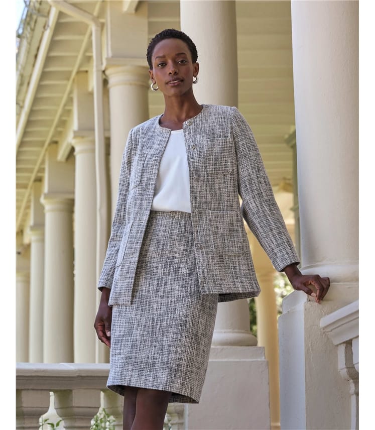 Cotton Blend Longline Collarless Jacket