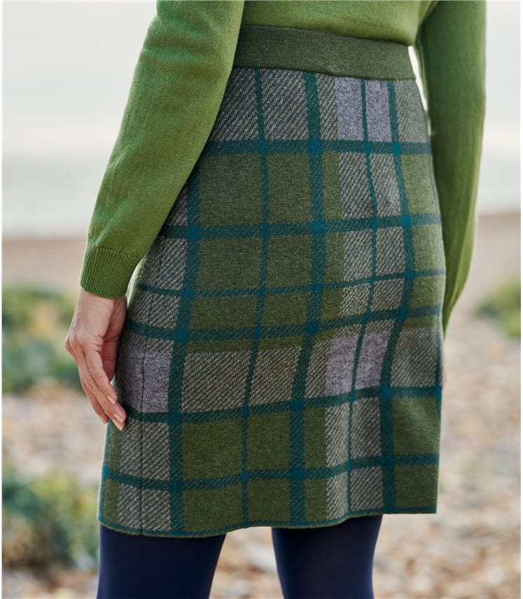 Green/Teal | Womens Check Skirt | WoolOvers UK