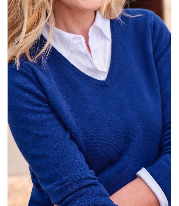 Pullover mit V-Ausschnitt aus Merinowolle und Kaschmir für Damen