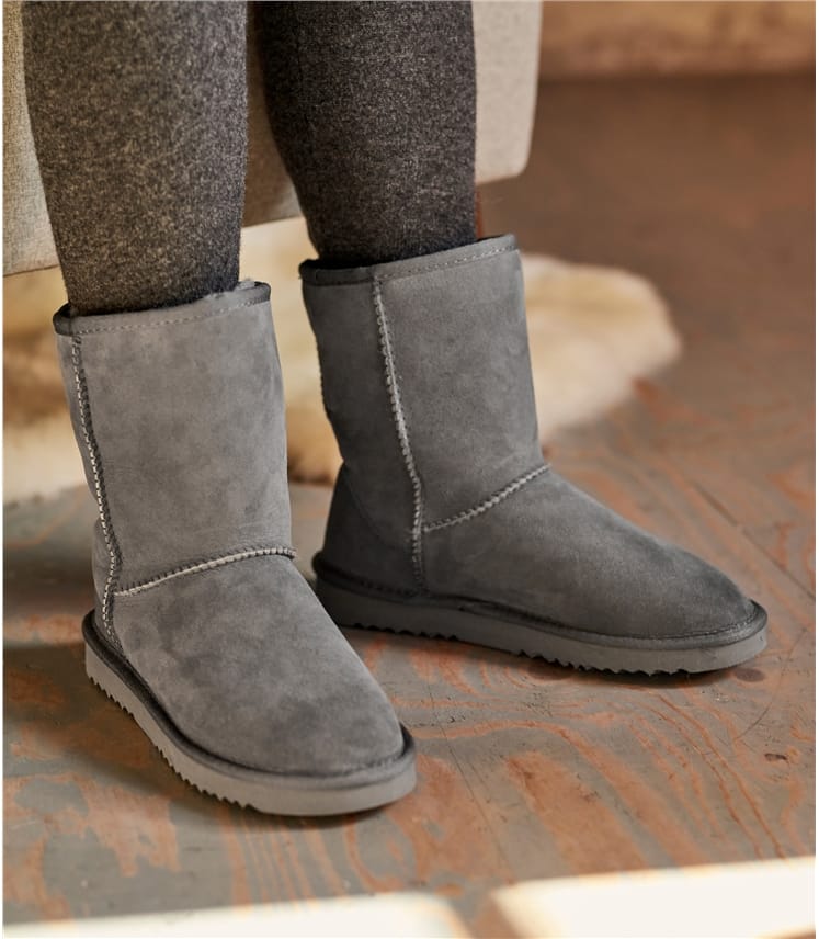 Grey | Womens Sheepskin Slipper Boots 