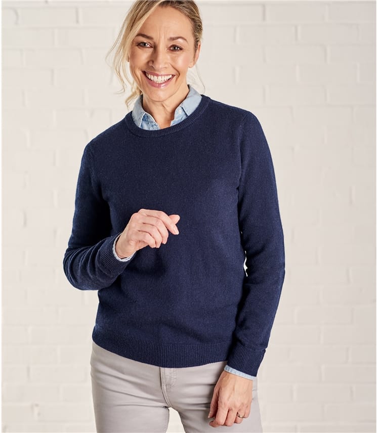 Navy | Womens Cashmere & Merino Crew Neck Knitted Sweater ...