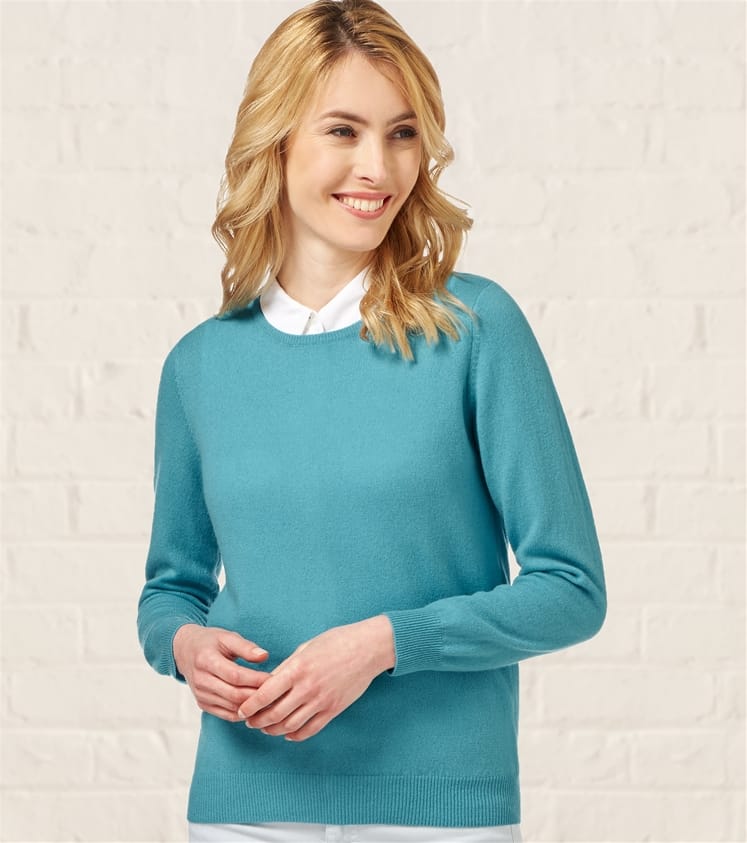 Soft Turquoise | Womens Cashmere & Merino Crew Neck Knitted Jumper ...