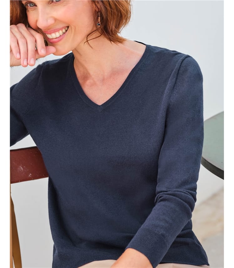 Cashmere & Merino V Neck Knitted Jumper