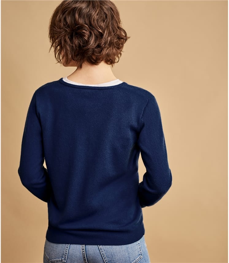 Navy Cashmere And Merino V Neck Knitted Sweater Woolovers Uk