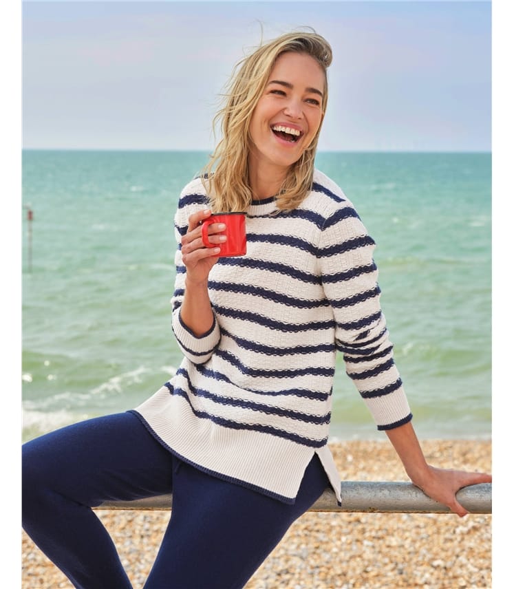 Basket Weave Textured Breton Stripe Jumper