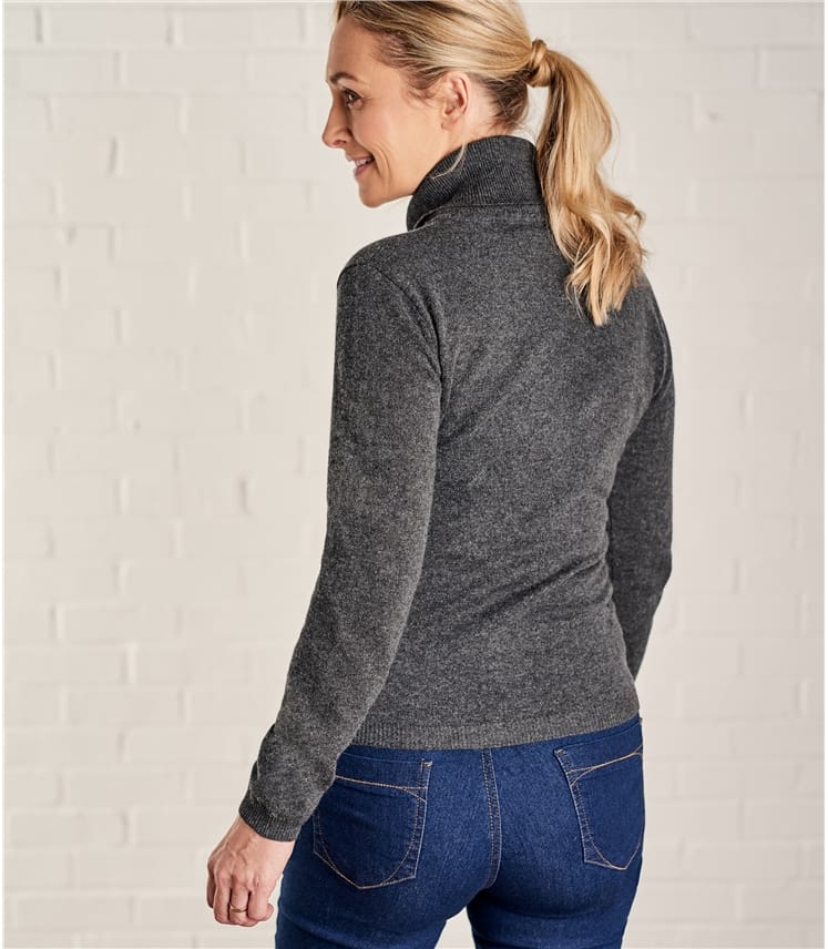 Charcoal Womens Cashmere And Merino Fitted Turtle Neck Knitted Sweater