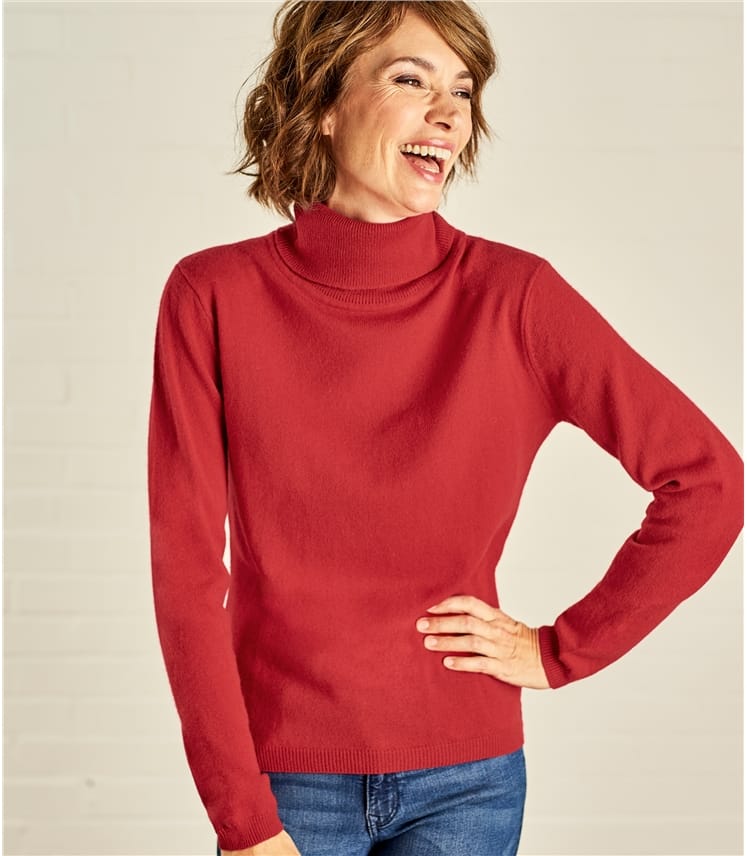 Red | Womens Cashmere & Merino Fitted Polo Neck Knitted Jumper ...