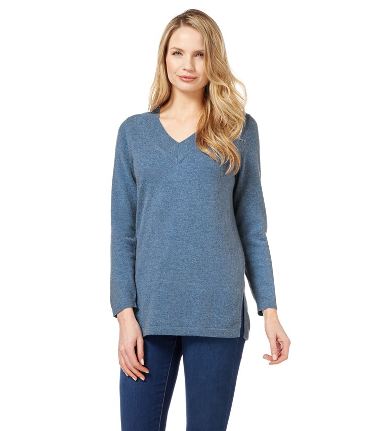 Bluebell | Womens Cashmere & Merino Relaxed V-Neck Tunic | WoolOvers US