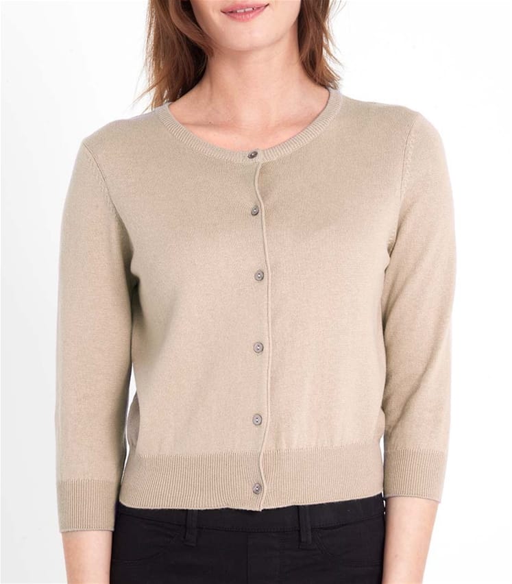 Linen | Womens Silk & Cotton 3/4 Sleeve Crop Cardigan | WoolOvers AU