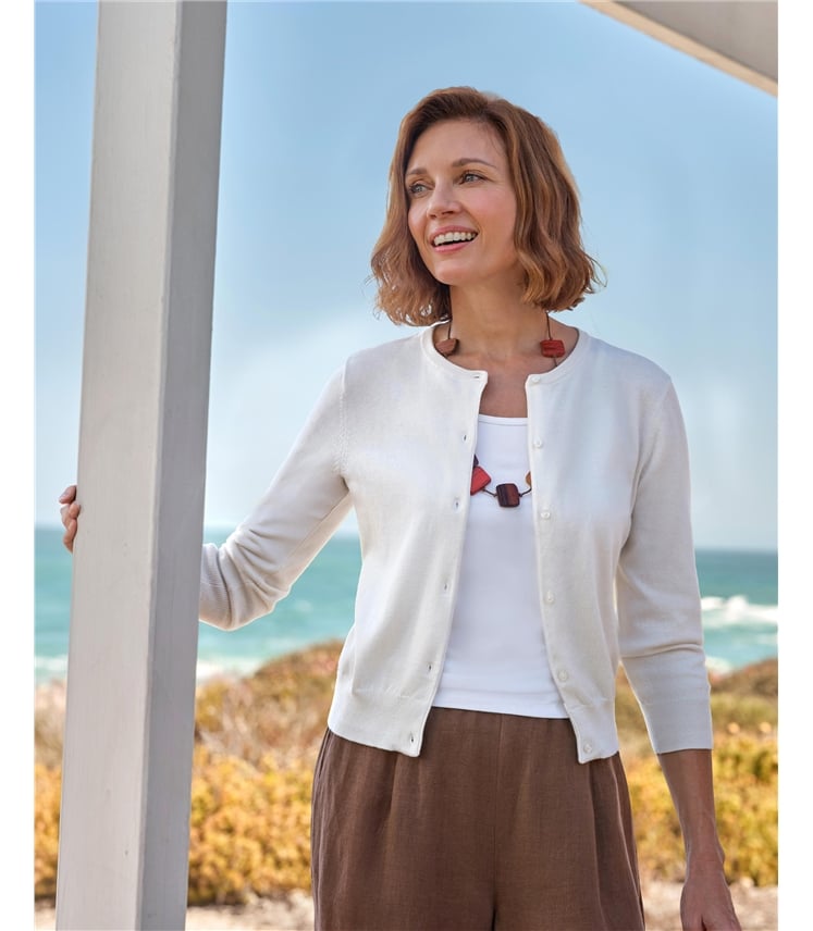 Silk and Cotton 3/4 Sleeve Crop Cardigan