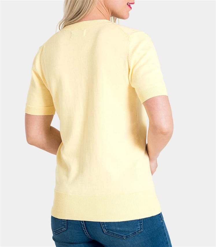 Lemon | Womens Silk & Cotton Short Sleeved V-Neck Cardigan | WoolOvers AU