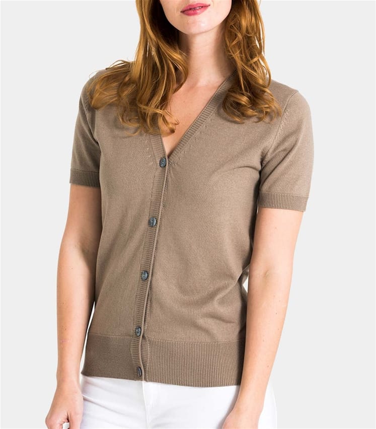Pepper | Womens Silk & Cotton Short Sleeved V-Neck Cardigan | WoolOvers AU
