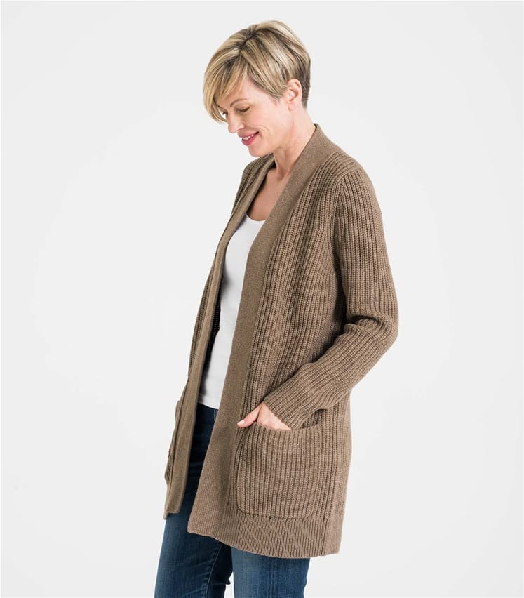 Pebble Womens Edge To Edge Ribbed Cardigan WoolOvers UK