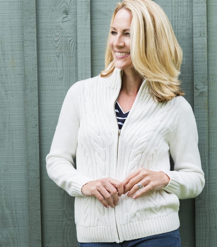 Cream | Womens Cable Zip Cardigan | WoolOvers AU