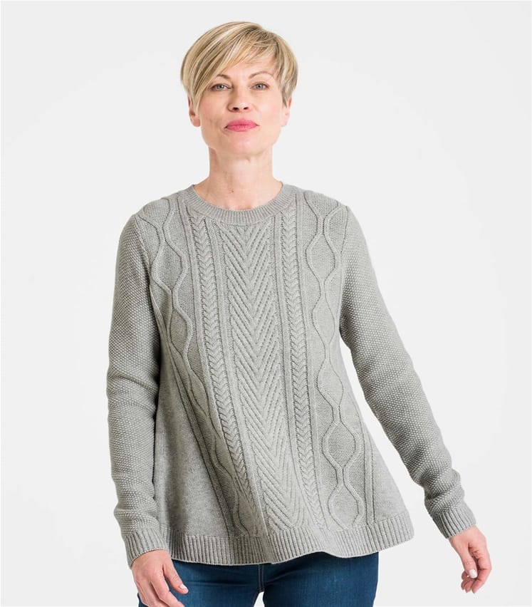 Soft Grey Womens Cable Front Swing Sweater Woolovers Us