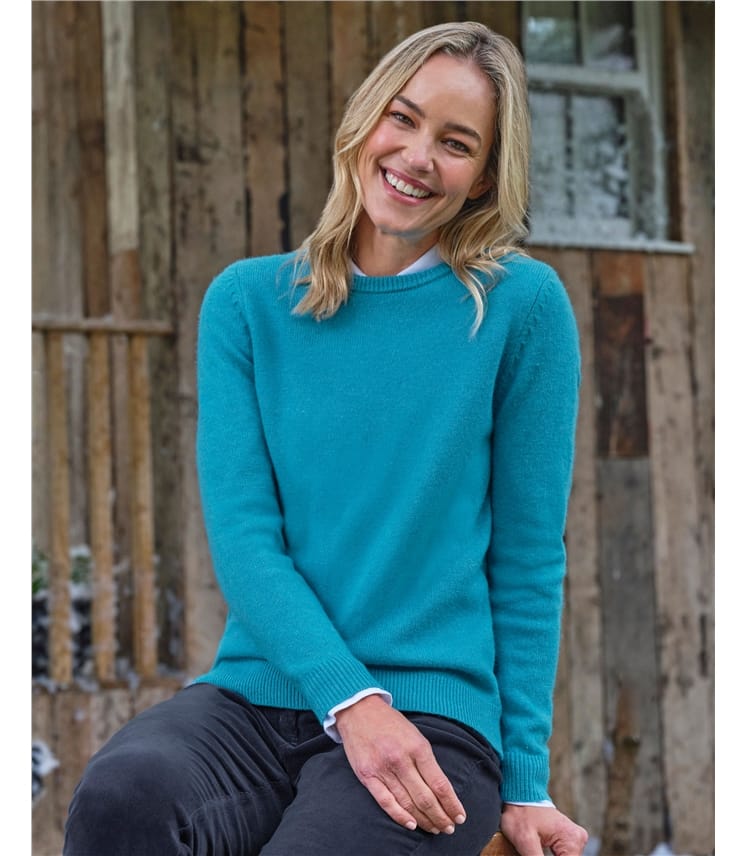 Bright Teal Marl Womens Lambswool Crew WoolOvers UK