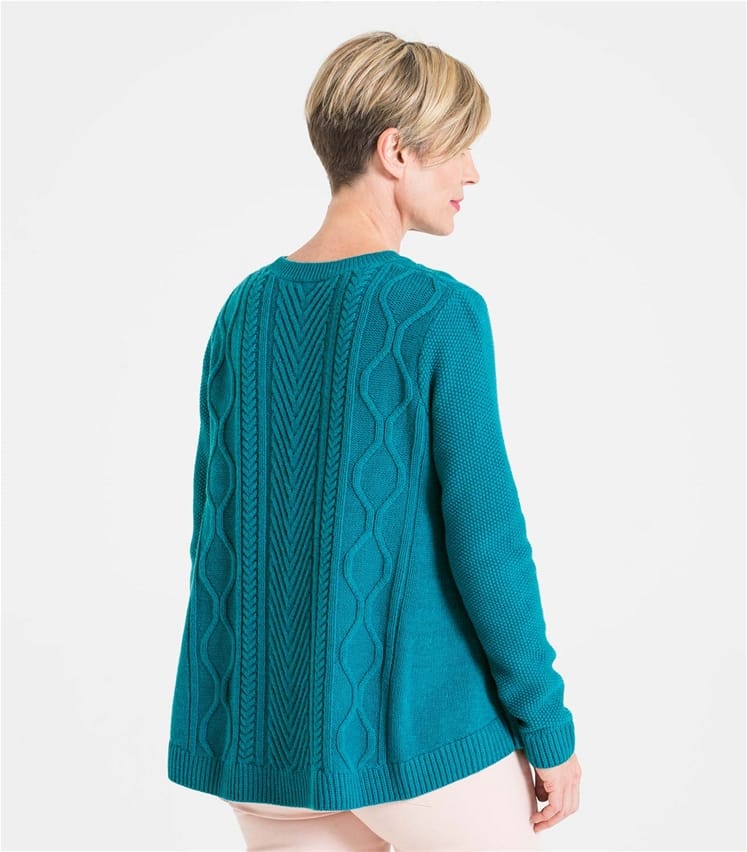 Persian Teal Womens Cable Front Swing Jumper WoolOvers UK