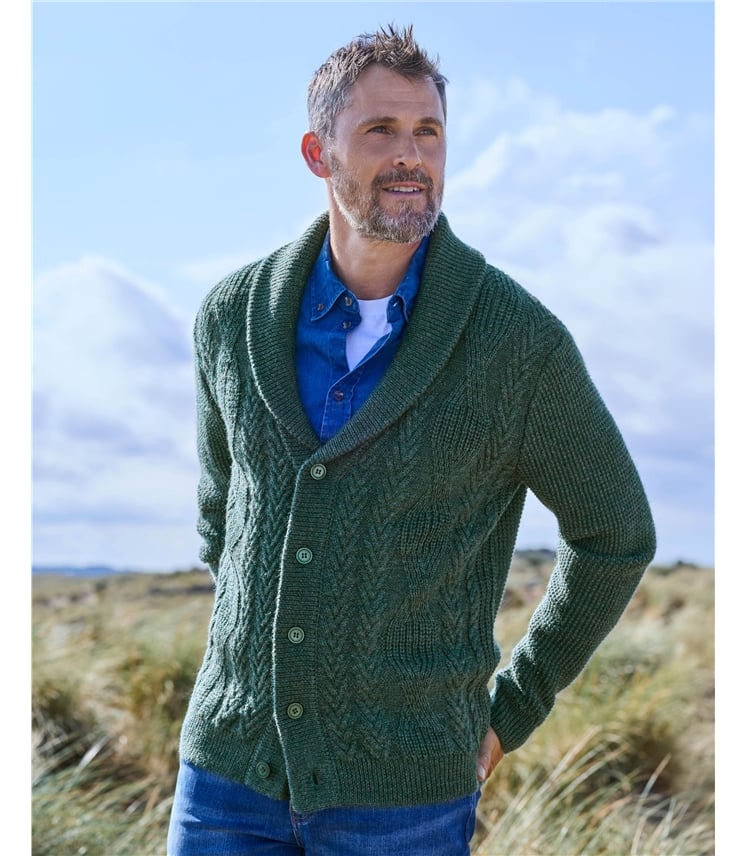 Cardigan à col châle en maille torsadée - Homme - Pure Laine d'agneau