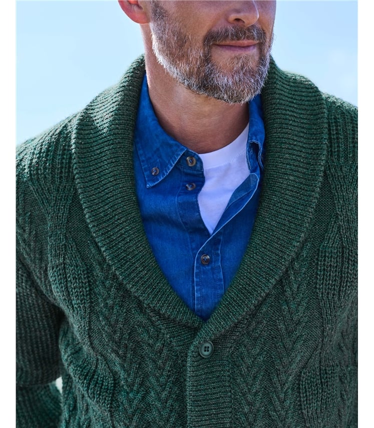 Cardigan à col châle en maille torsadée - Homme - Pure Laine d'agneau