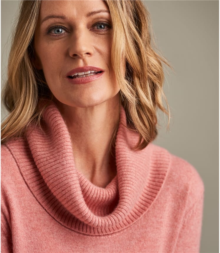 Rose Mist Womens Pure Cashmere Cowl Neck Jumper Woolovers Uk