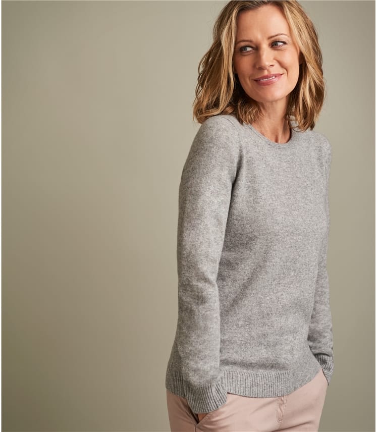 Grey Marl | Womens Pure Cashmere Crew Neck Jumper | WoolOvers UK