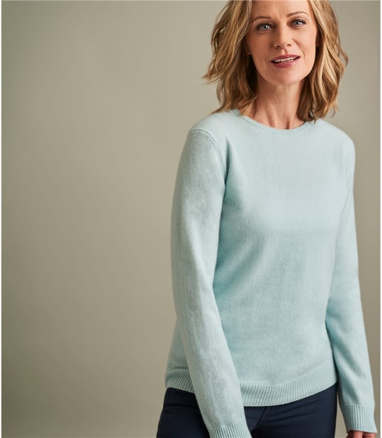 Dusty Mint | Womens Pure Cashmere Crew Neck Jumper | WoolOvers UK