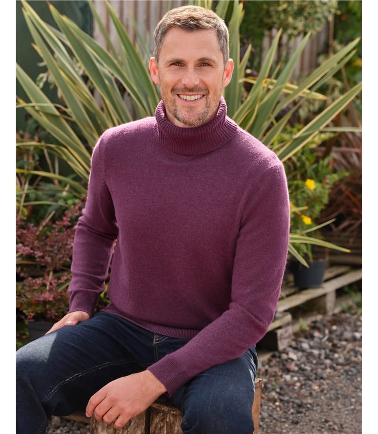 Maroon | Cashmere & Merino Polo Neck Jumper | WoolOvers UK