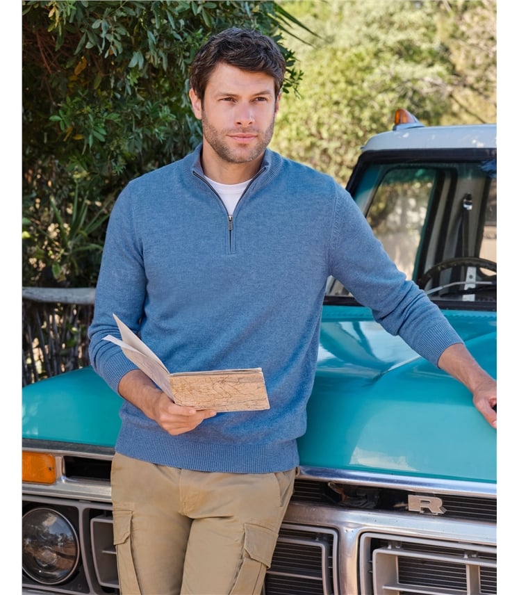 Cashmere and Merino Zip Neck Sweater
