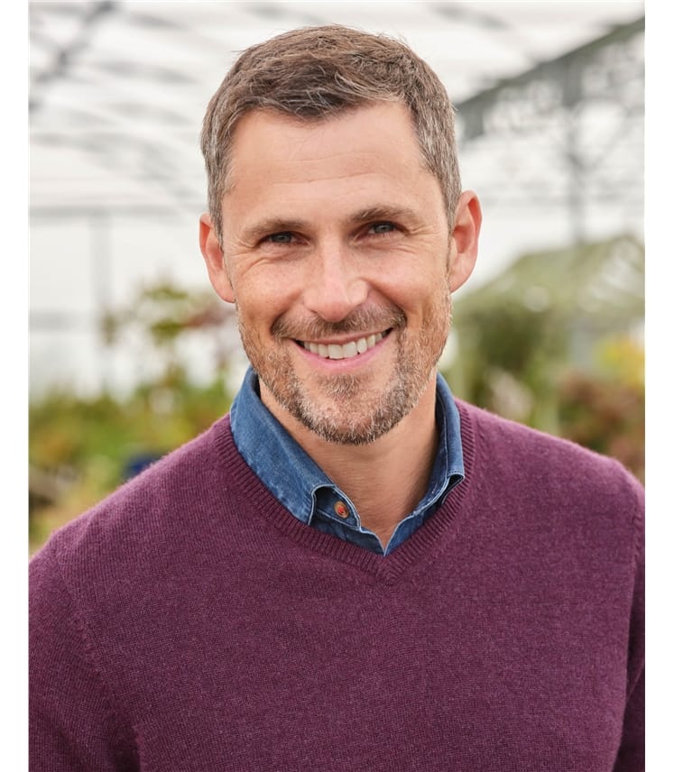 Mid Blue Marl | Mens Cashmere & Merino V Neck Knitted Sweater