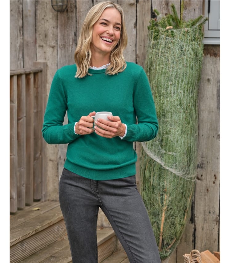 Marine Teal Cashmere Merino Crew Neck Knitted Jumper WoolOvers UK