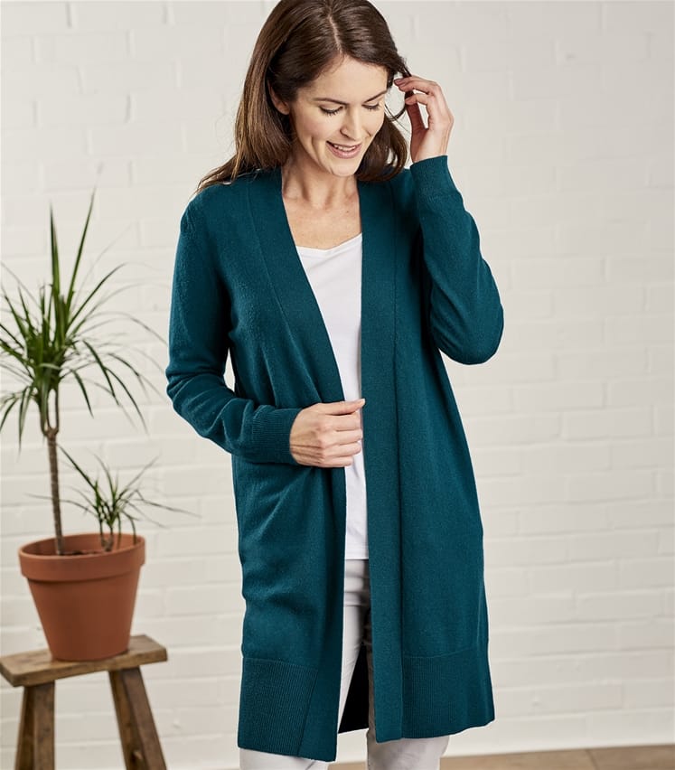 Dark Teal | Womens Cashmere & Merino Edge to Edge Long Cardigan ...