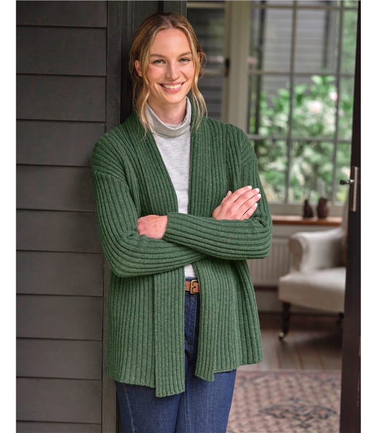 Cardigan côtelé à col châle - Femme - Pure Laine d'agneau