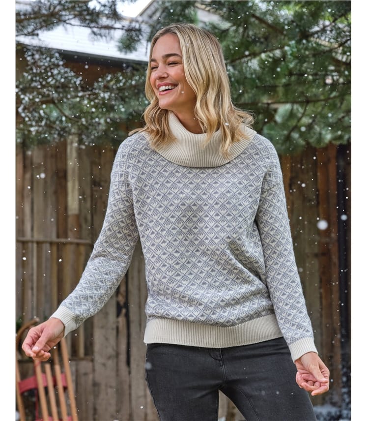 Diamond Geo Patterned Roll Neck Jumper