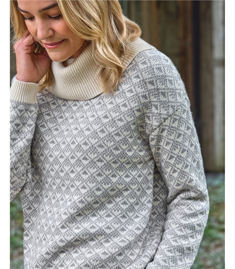 Diamond Geo Patterned Roll Neck Jumper