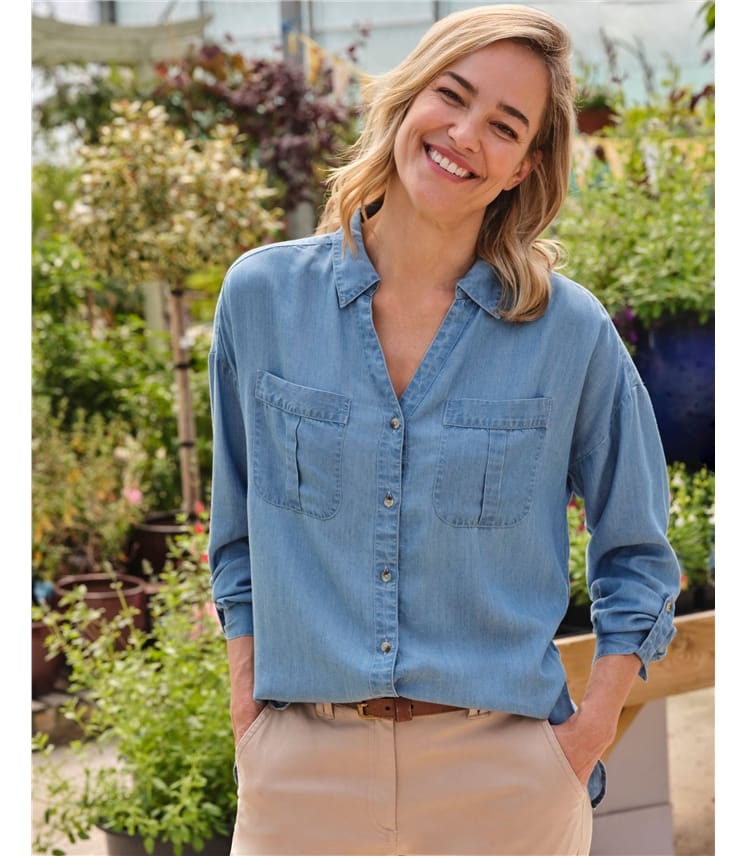 Light Wash Denim | Tencel Tunic Shirt | WoolOvers UK