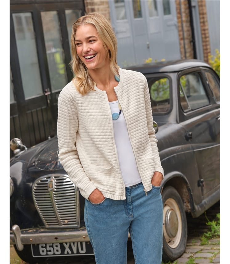 Crew Neck Chenille Knitted Jacket