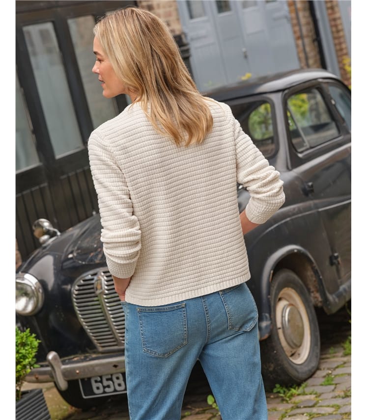 Crew Neck Chenille Knitted Jacket