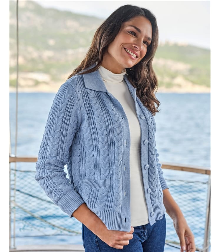 Cotton Rich Cable Collared Cardigan