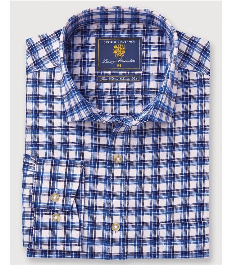 White/Blue/Navy Check | Checked Brushed Cotton Shirt | WoolOvers UK