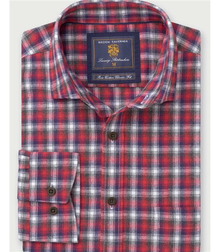 Red/Navy/White Check | Cotton Melange Check Shirts | WoolOvers UK