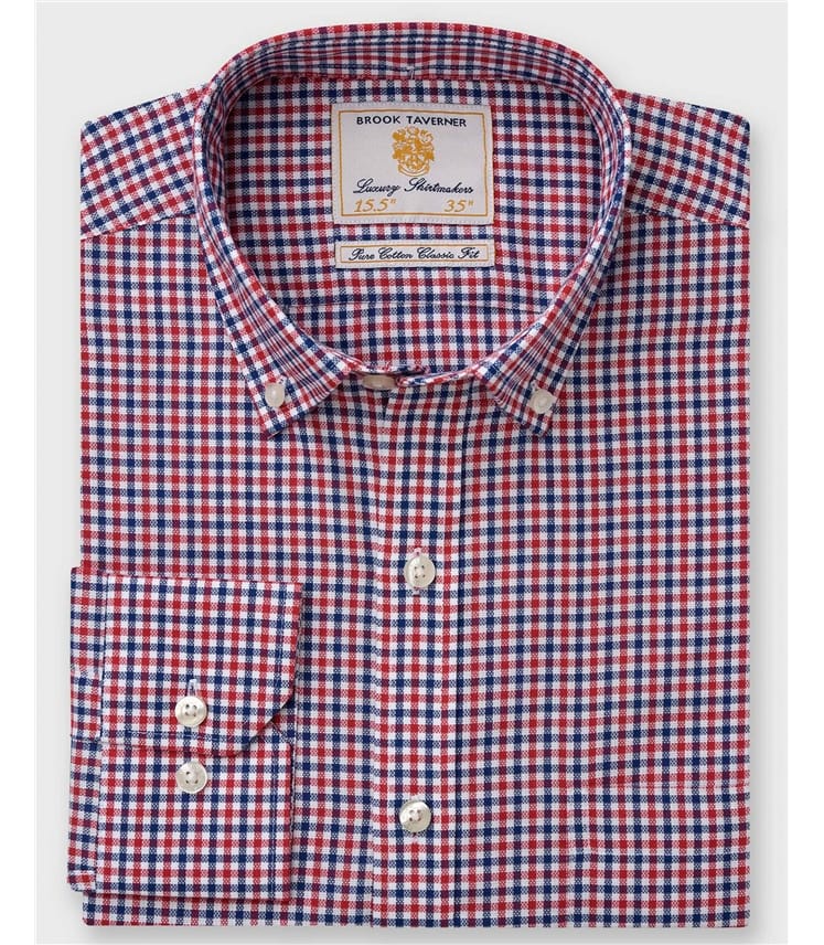 Navy Red White Check Business Casual Royal Oxford Check Shirts