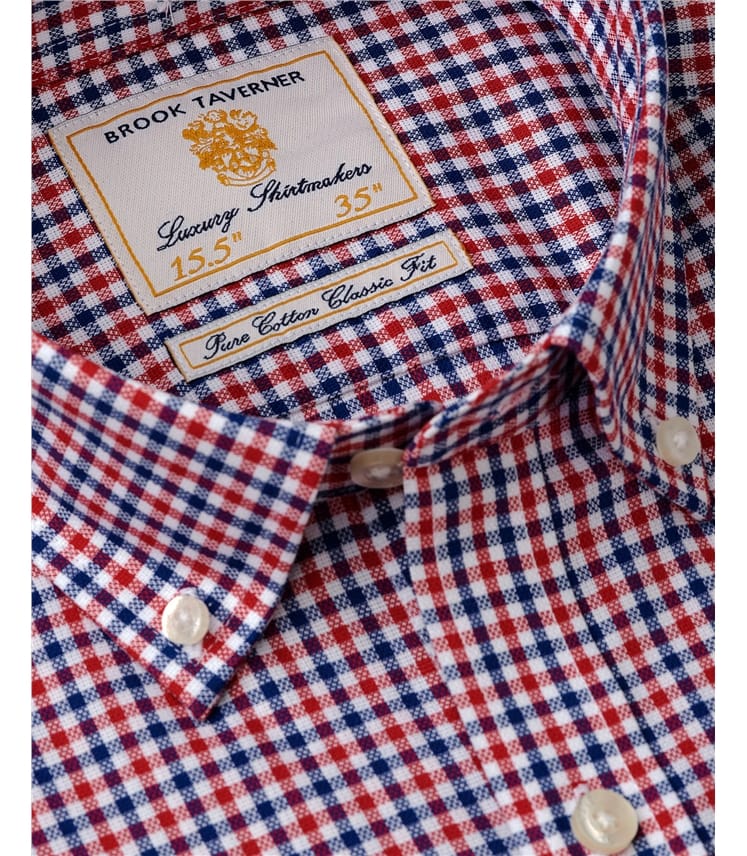 Navy Red White Check Business Casual Royal Oxford Check Shirts