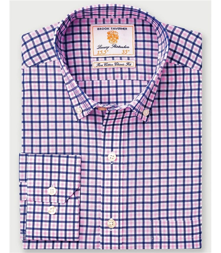 Navy/Pink/White Check | Business Casual Royal Oxford Check Shirts ...