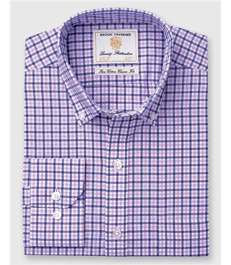 Navy/Lilac/White | Business Casual Royal Oxford Check Shirts | WoolOvers UK