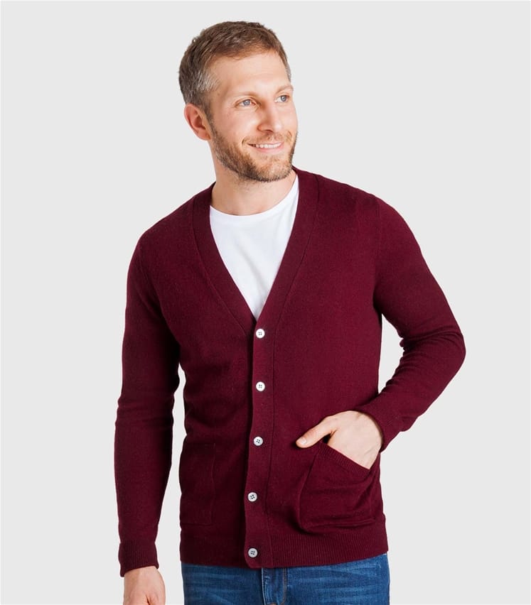 Prune douce Cardigan   col  V  Homme  Cachemire 